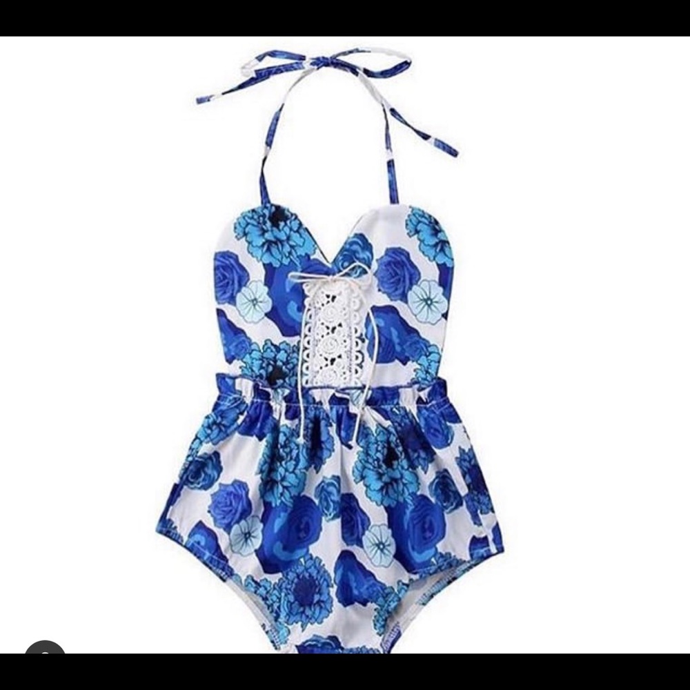 New Blue Floral romper Boutique 9-12